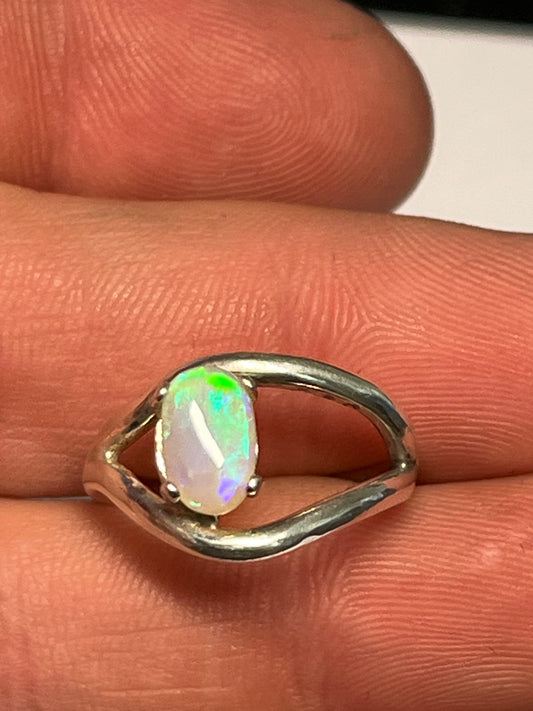 Lightning Ridge crystal Opal set in fine Silver hand made, Opal showing blue and green broad flashes